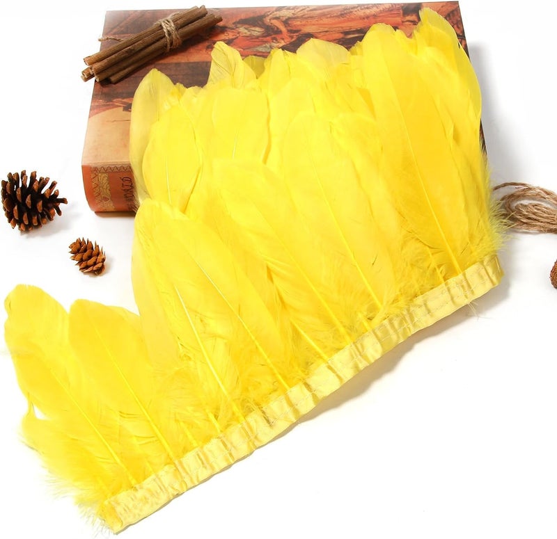 MAOFENG 2 Yards Natural Goose Feathers Trim Sewing Fringe Fashion Dress Sewing 6-8inch for DIY Handicrafts Costumes Decoration,Yellow - Image 5